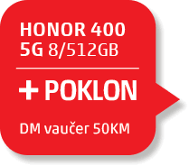 HONOR 400 5G 8/512GB + POKLON: DM vaučer 50KM