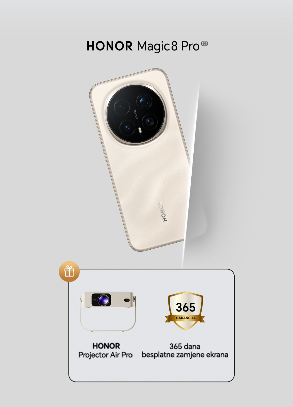 HONOR Magic8 Pro – poklon HONOR Projector Air Pro i 365 dana besplatne zamjene ekrana