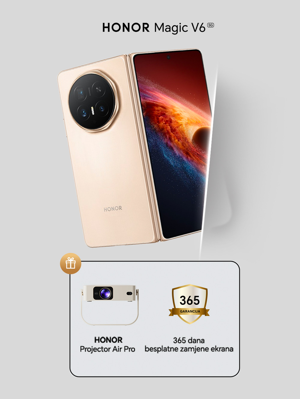 HONOR Magic V6 – poklon HONOR Projector Air Pro i 365 dana besplatne zamjene ekrana